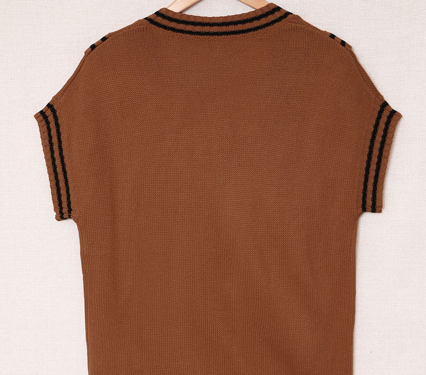 Striped Trim V-Neck Sweater Vest