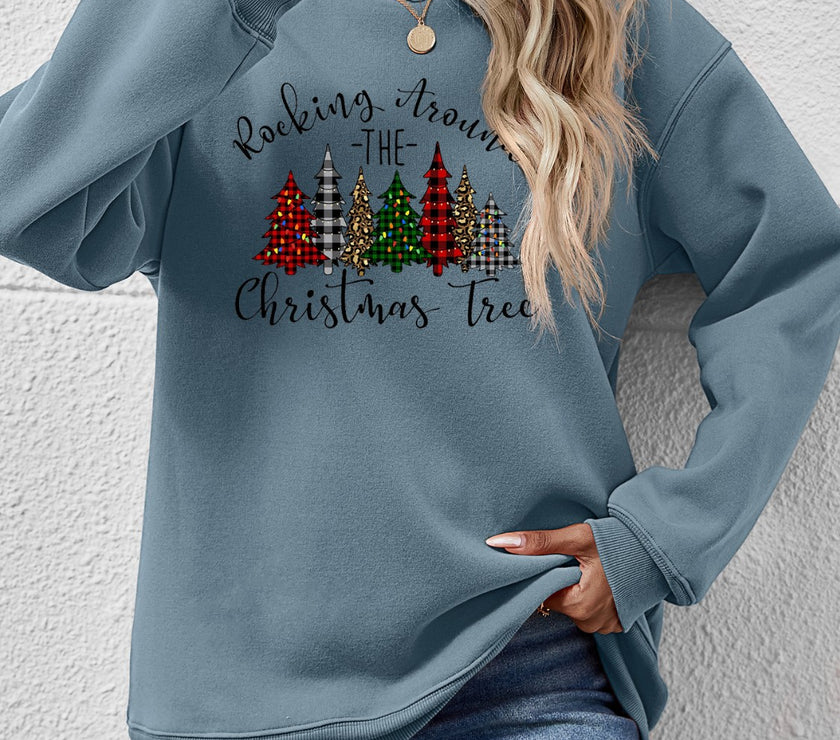 Christmas Tree Graphic Round Neck Sweatshirt