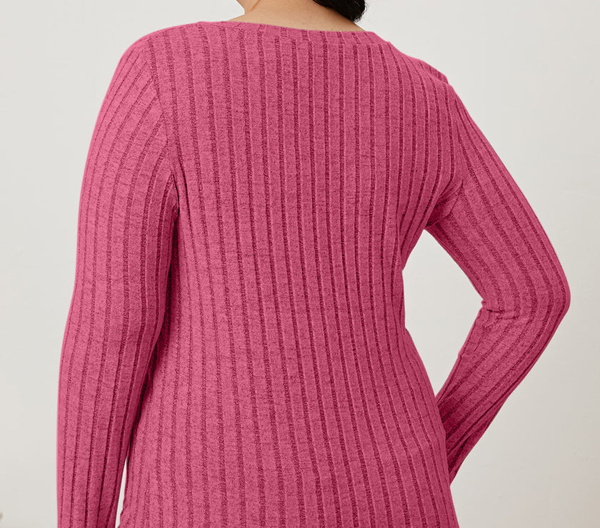 Basic Bae Full Size Ribbed V-Neck Long Sleeve T-Shirt