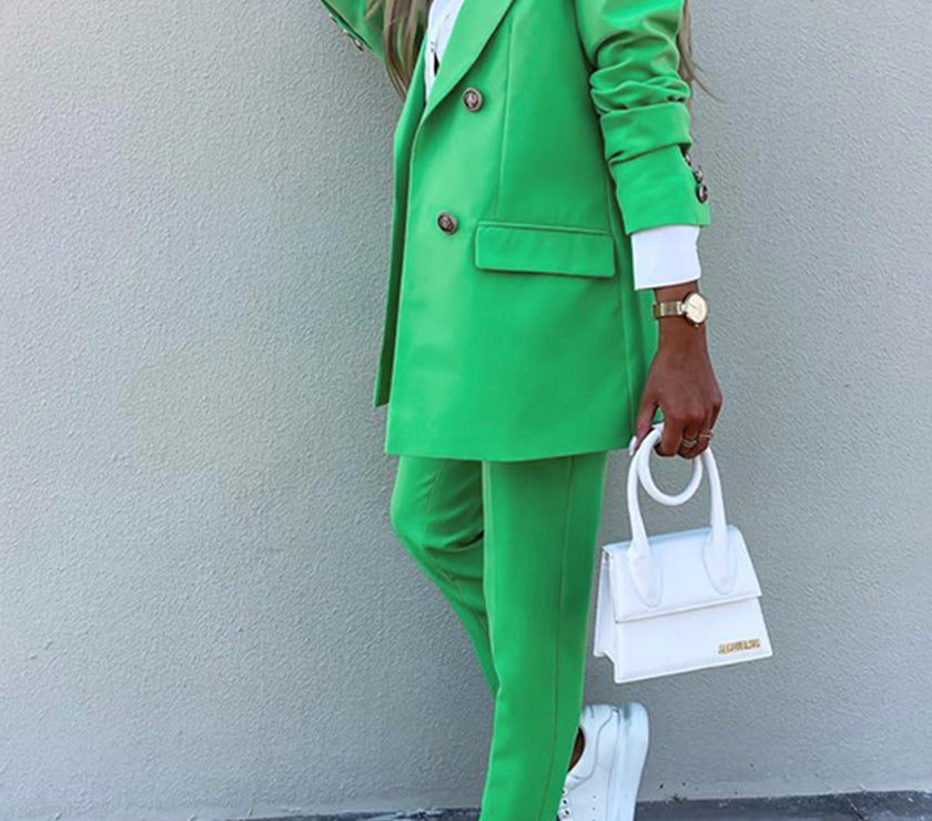 Lapel Collar Long Sleeve Blazer and Pants Set