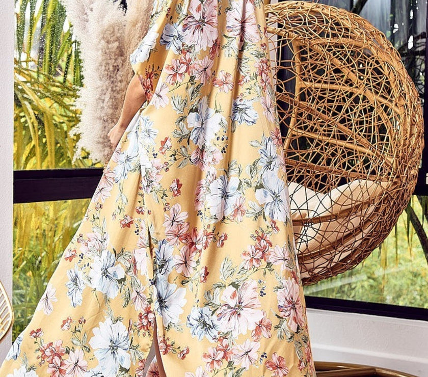 BiBi Floral Side Slit Longline Cardigan