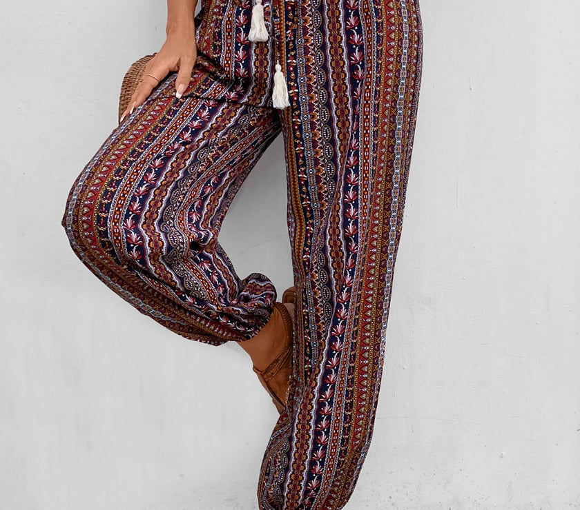 Tassel Printed High Waist Pants