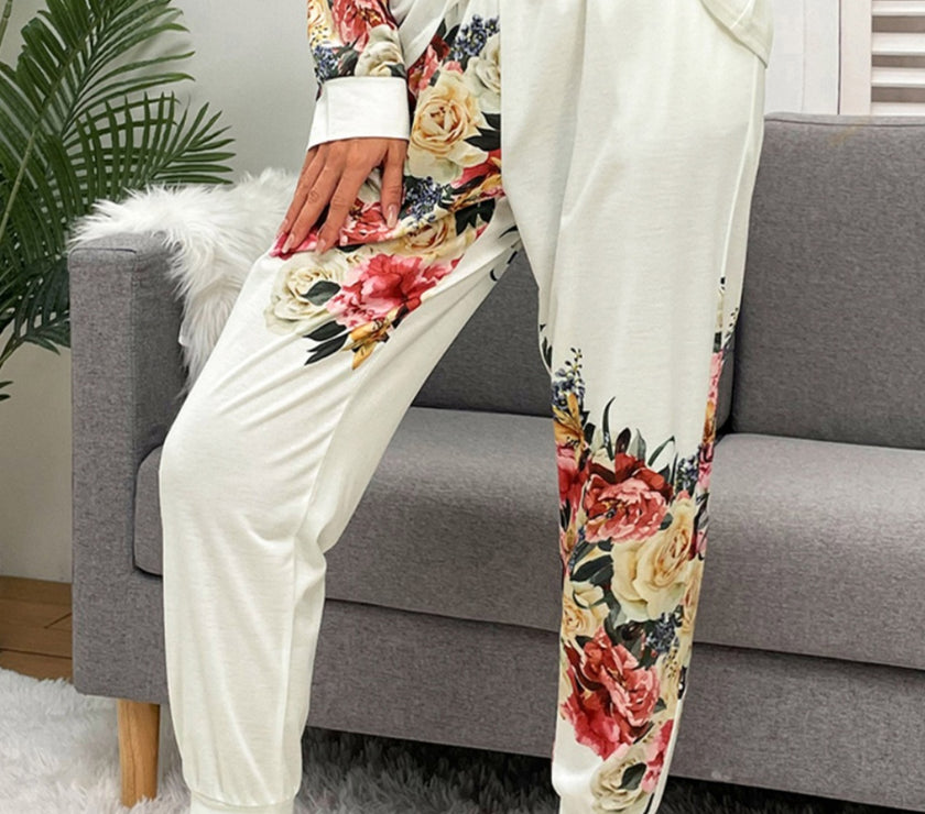 Shiny Printed Round Neck Top and Pants Lounge Set