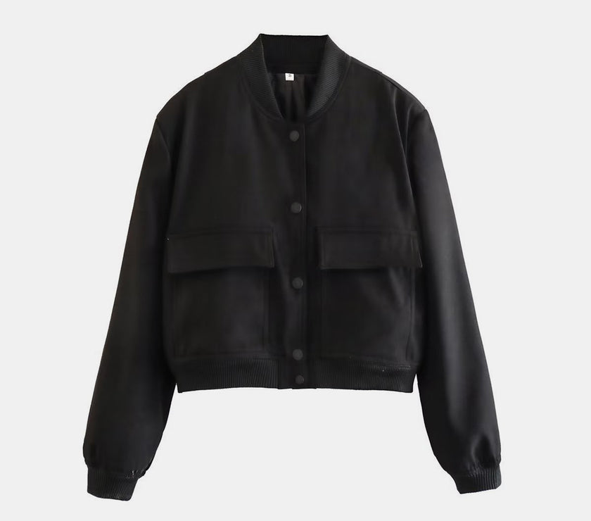 Pocketed Snap Down Baseball Collar Jacket