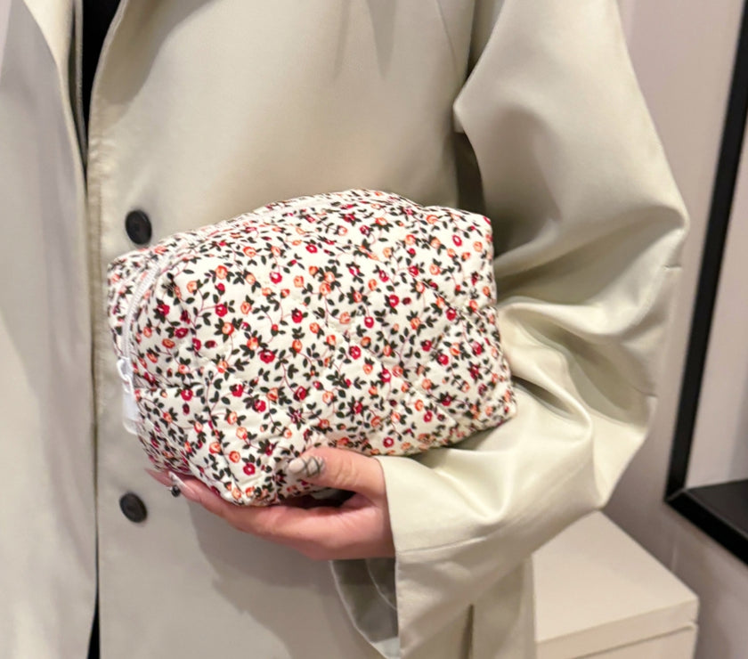 Floral Quilted Clutch with Plaid Lining