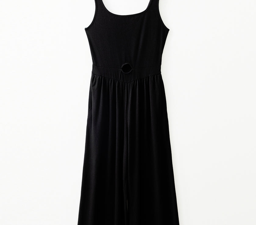 Black Peekaboo Wide Leg Square Neck Sleeveless Jumpsuit
