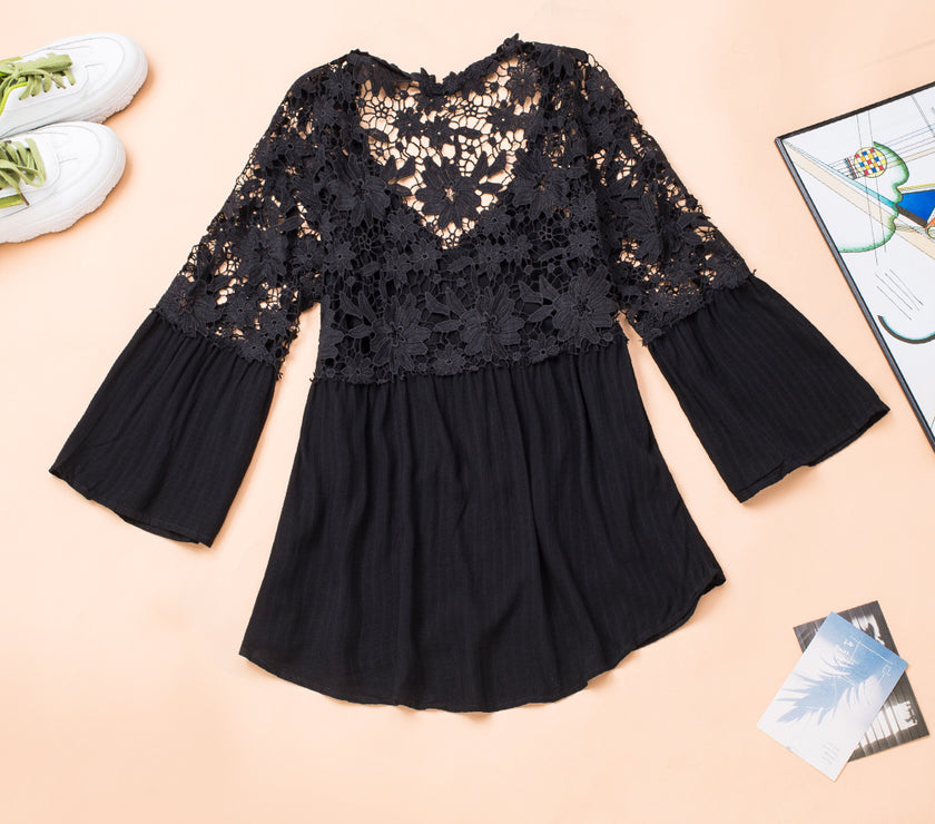 Cutout V-Neck Three-Quarter Sleeve Top