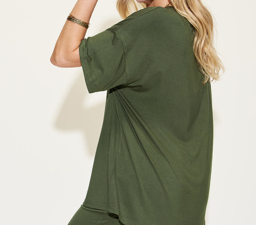 Basic Bae Full Size V-Neck Drop Shoulder T-Shirt and Shorts Set