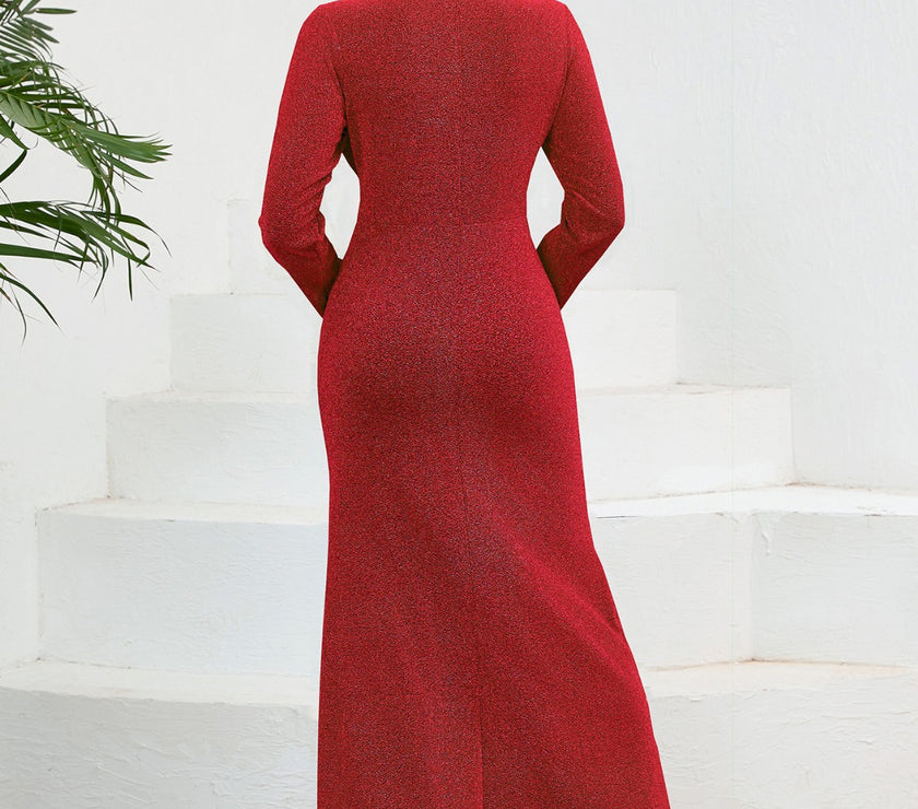 Ruched Round Neck Long Sleeve Dress