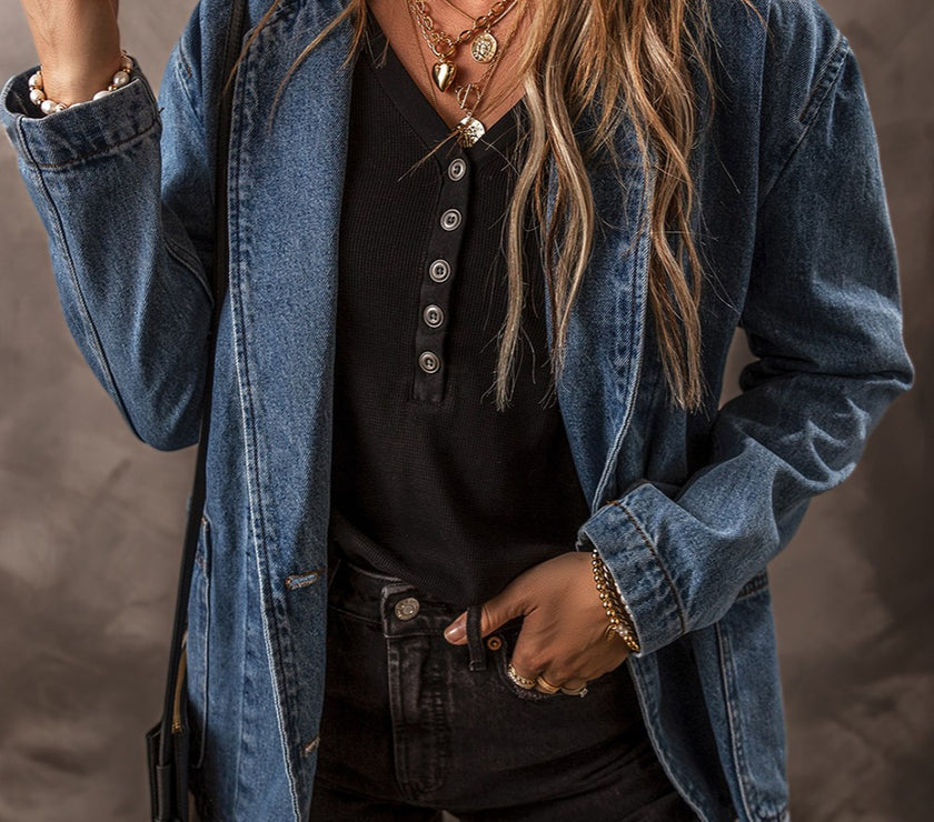 Pocketed Long Sleeve Denim Jacket