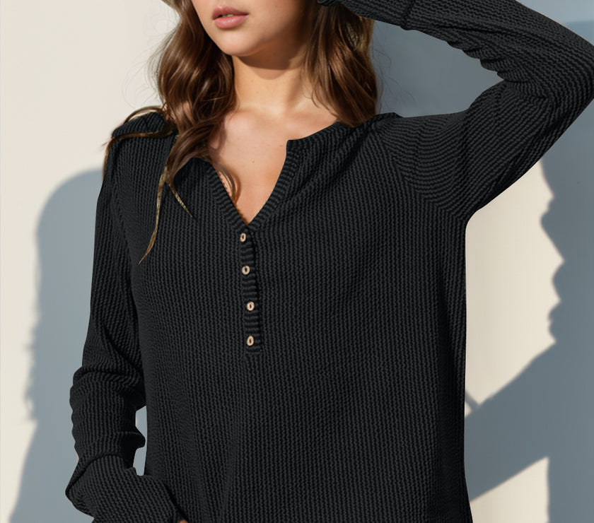 Double Take Full Size Notched Thumbhole Long Sleeve T-Shirt