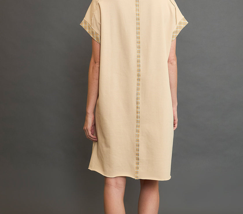 Umgee Peace Plaid Applique Short Sleeve Mini Dress