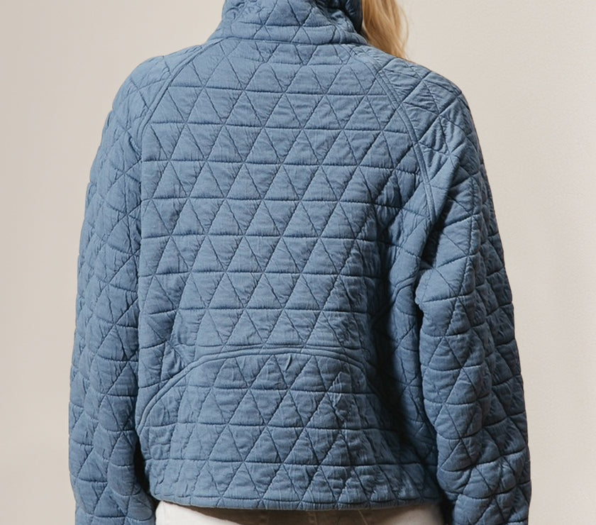 Double Take Half Zip Long Sleeve Quilted Sweatshirt with Pocket