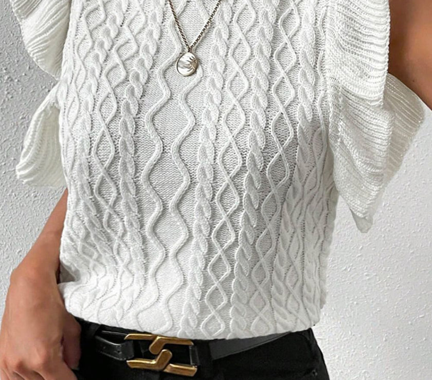 Cable-Knit Turtleneck Cap Sleeve Sweater