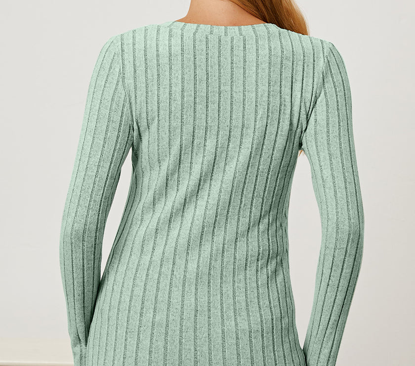 Basic Bae Full Size Ribbed V-Neck Long Sleeve T-Shirt