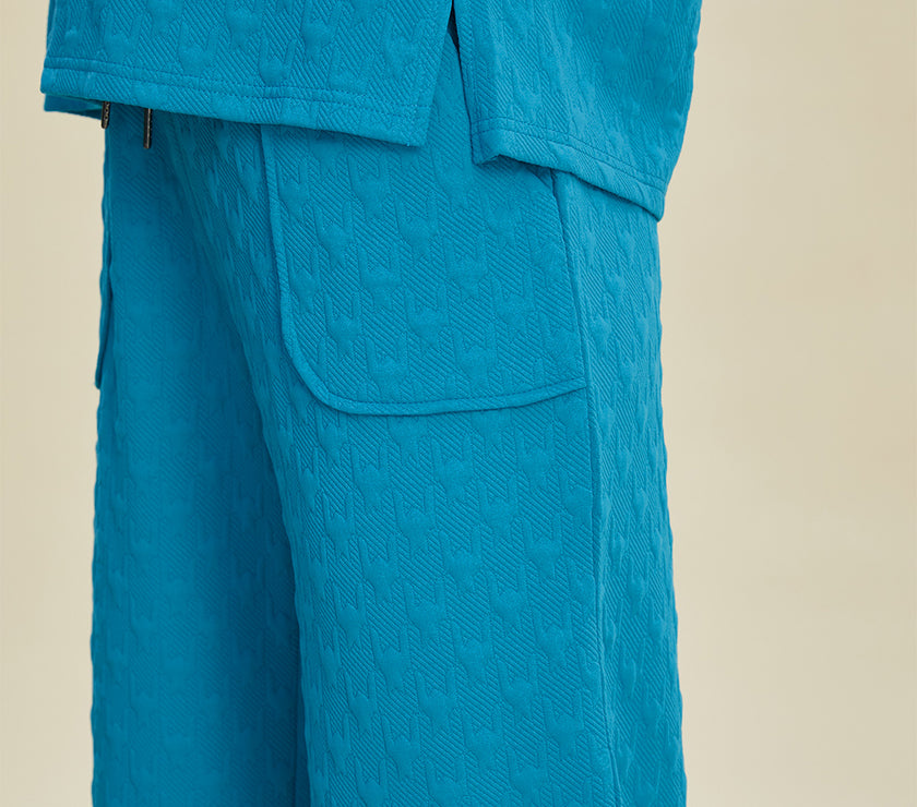 Double Take Full Size Texture Drawstring Short Sleeve Hoodie and Pocketed Pants Set