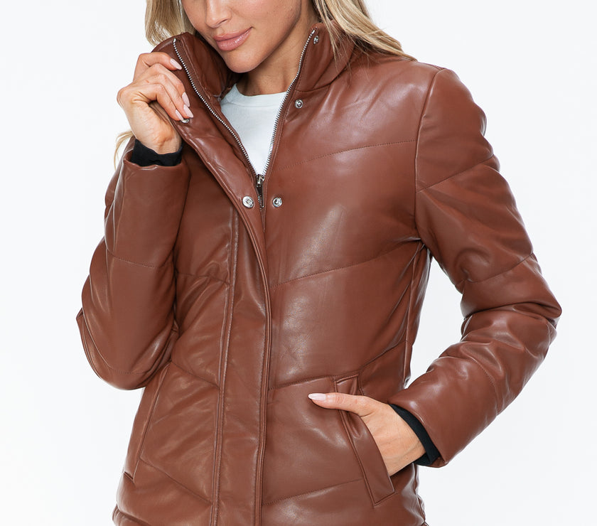 Snobbish Pocketed Zip Up Turtleneck Puffer Jacket