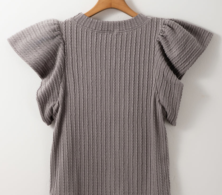 Textured Round Neck Flounce Sleeve Blouse