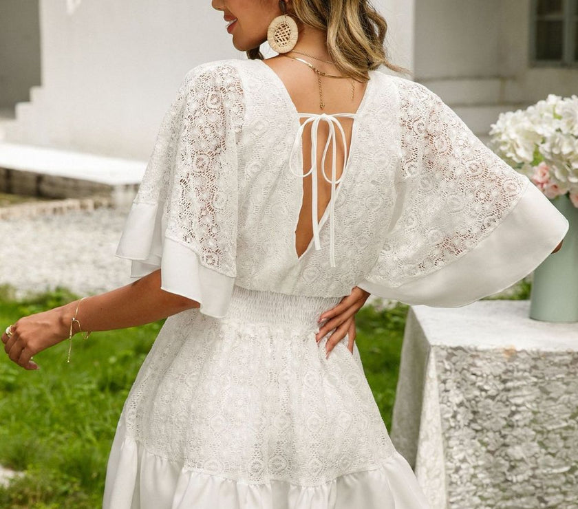Lace Cutout Surplice Half Sleeve Dress