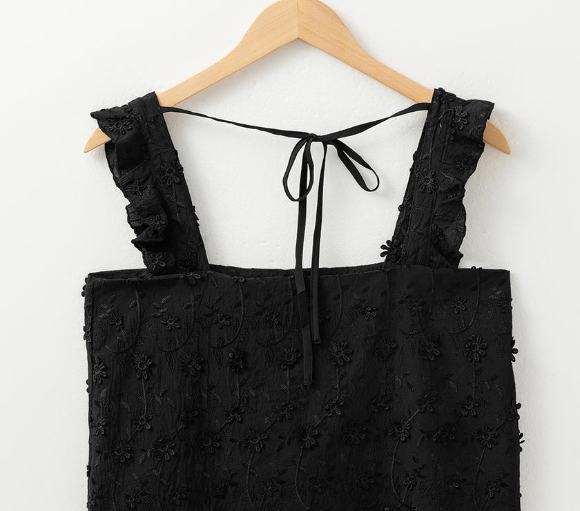 Embroidered Square Neck Wide Strap Tank