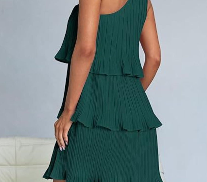 Layered Single Shoulder Mini Dress