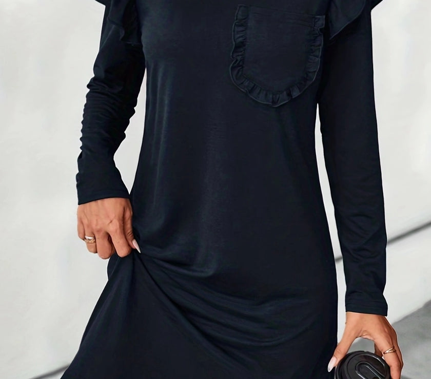 Ruffled Round Neck Long Sleeve Mini Dress