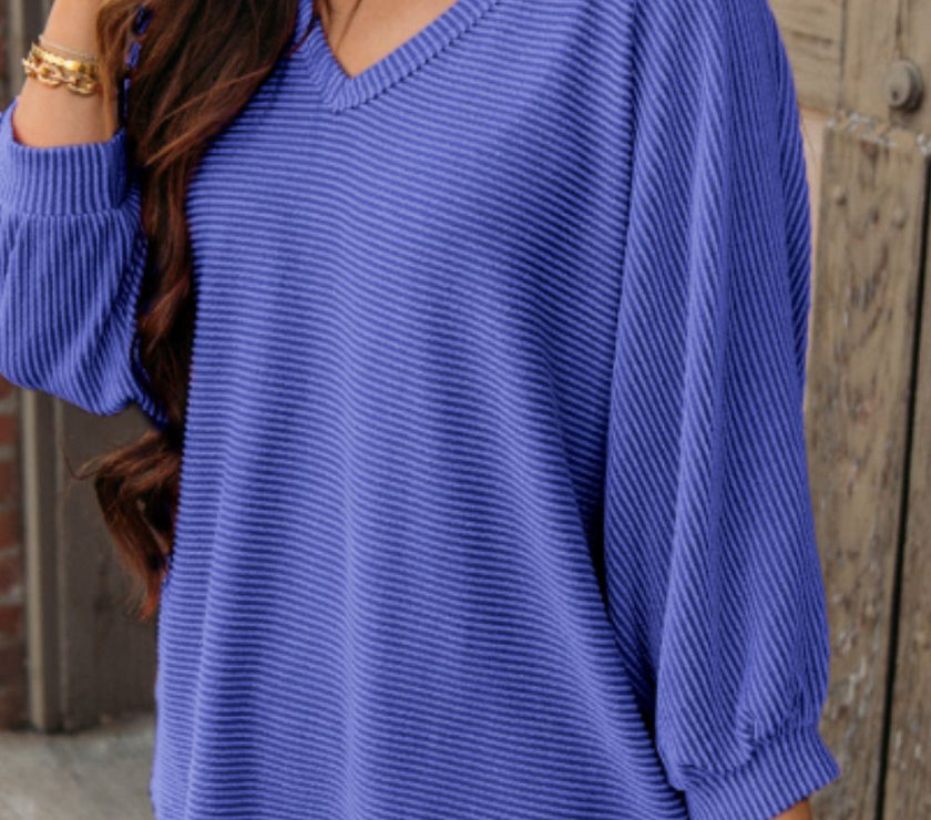 Texture V-Neck Long Sleeve Top