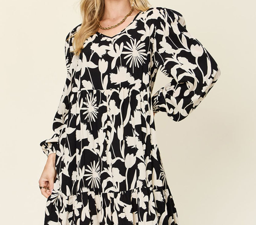 Double Take Full Size Printed Ruffle Hem Dress with Pocket