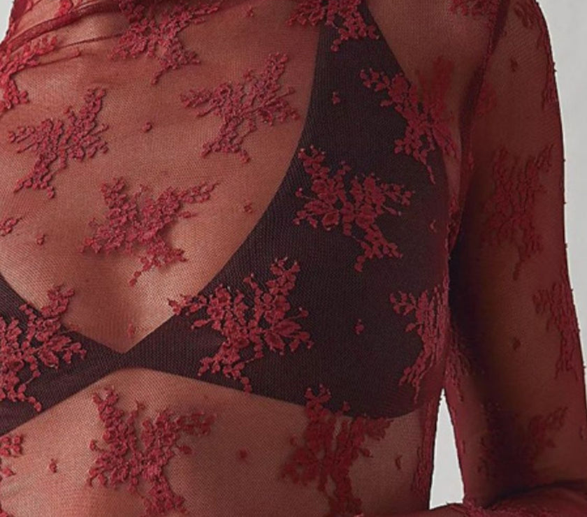 Lace Mock Neck Long Sleeve Blouse