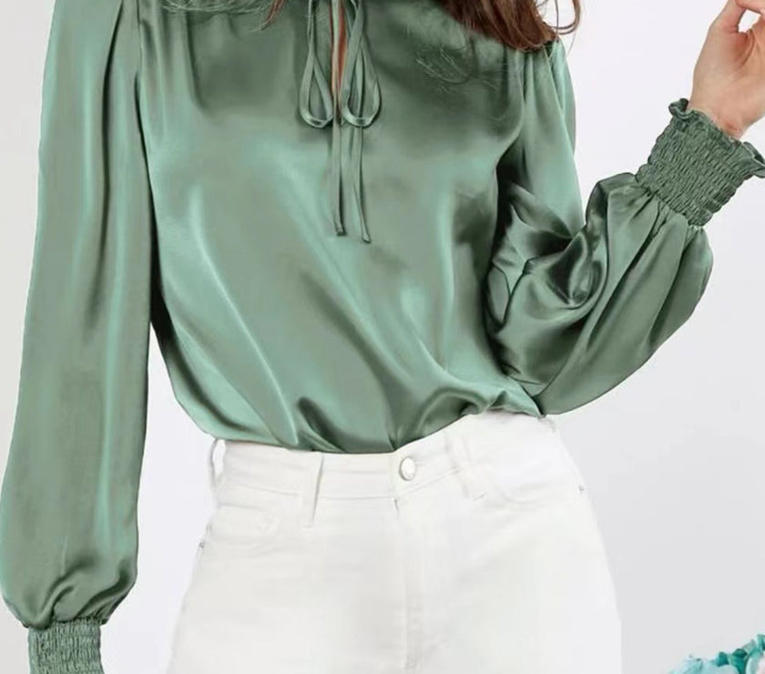 Frill Tied Lantern Sleeve Blouse