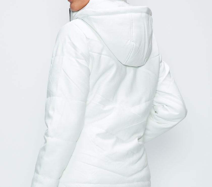 How Dare U Pocketed Zip Up Puffer Jacket with Removable Hood