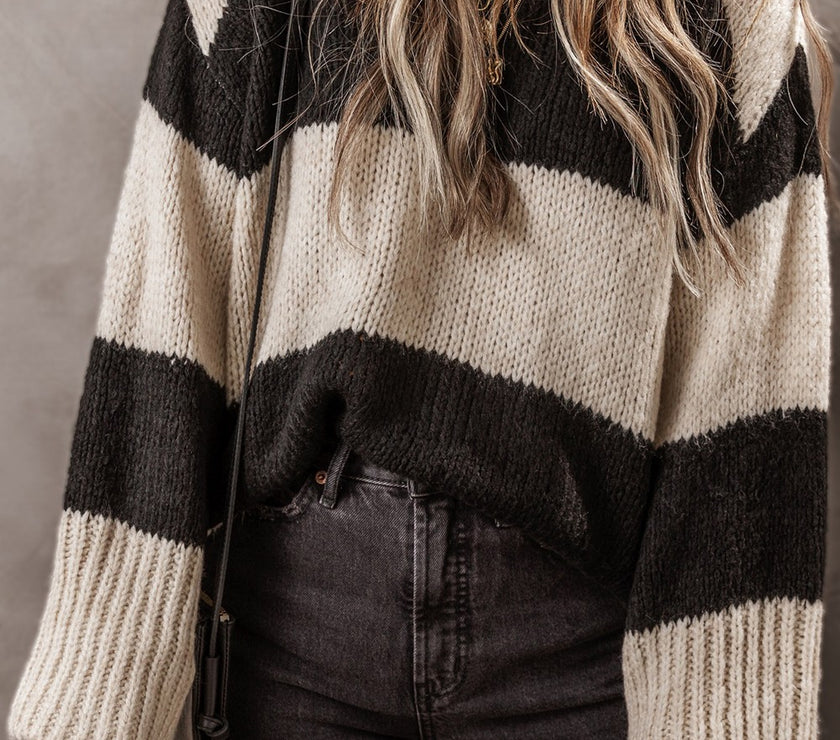 Color Block Round Neck Sweater