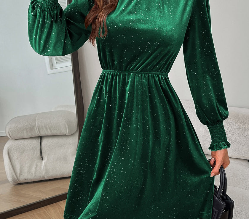 Glitter Mock Neck Long Sleeve Mini Dress