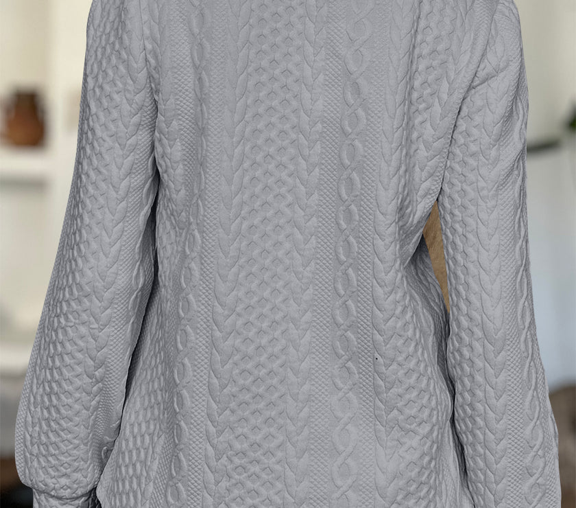 FAM-FAM Textured Round Neck Long Sleeve Sweatshirt