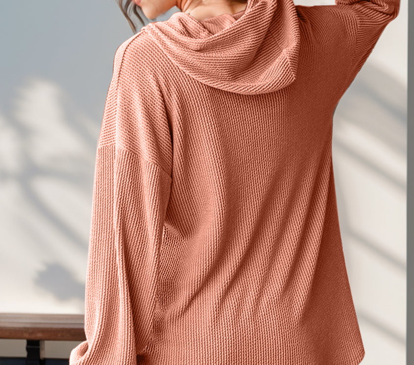 Double Take Full Size Half Button Long Sleeve Hoodie