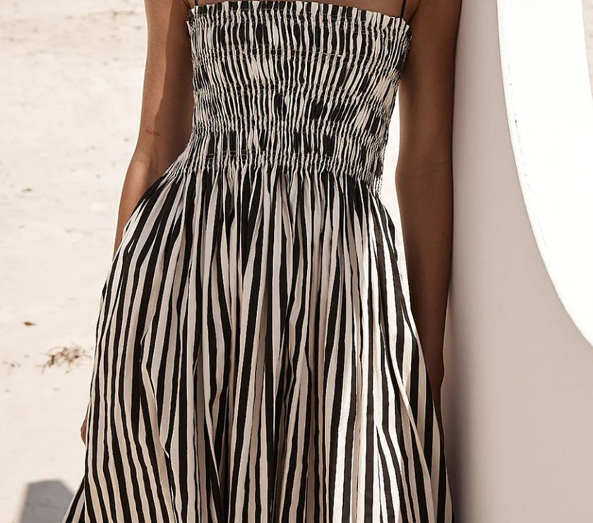 Smocked Striped Square Neck Cami Dress