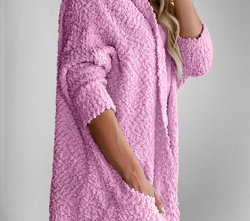 Double Take Pocketed Open Front Long Sleeve Cardigan