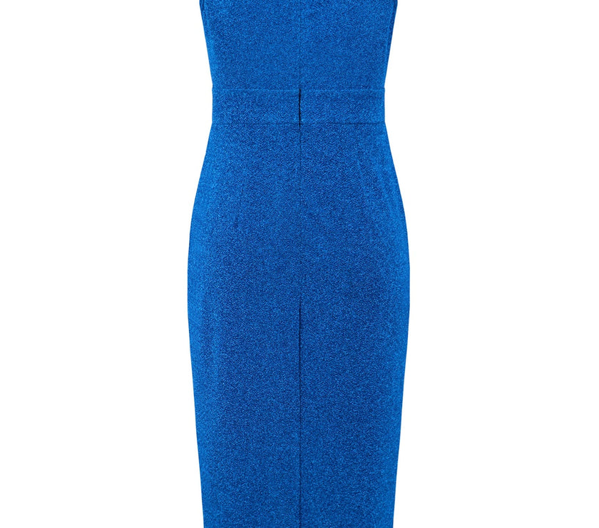 Slit Ruched Mock Neck Sleeveless Dress