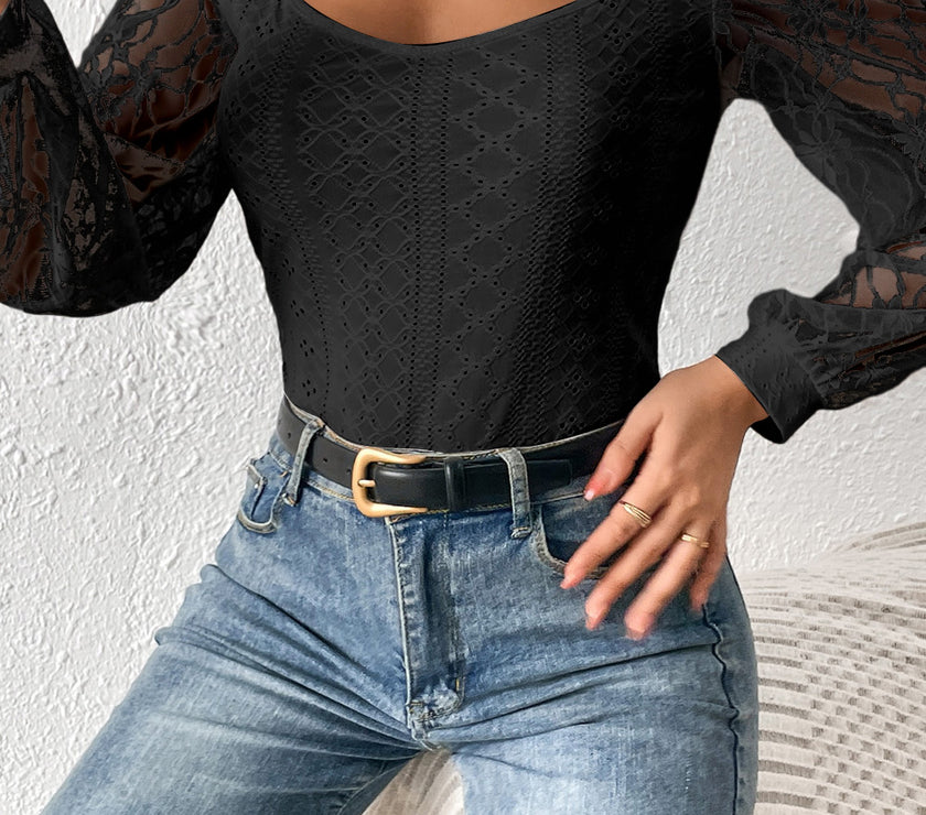 Eyelet Lace Long Sleeve Bodysuit