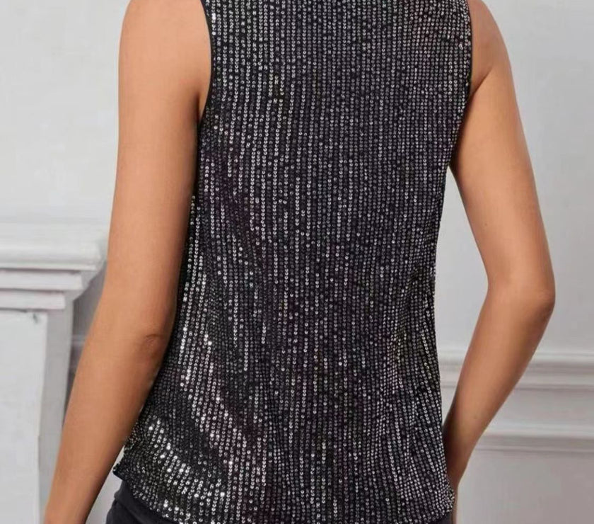 Sequin Cowl Neck Tank