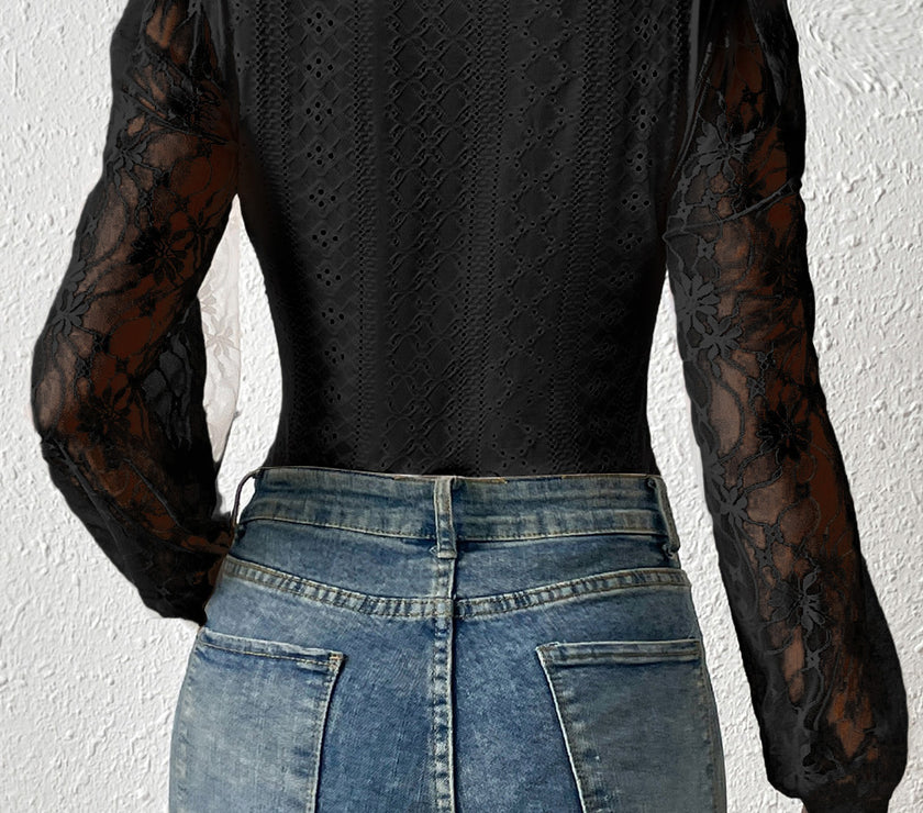 Eyelet Lace Long Sleeve Bodysuit