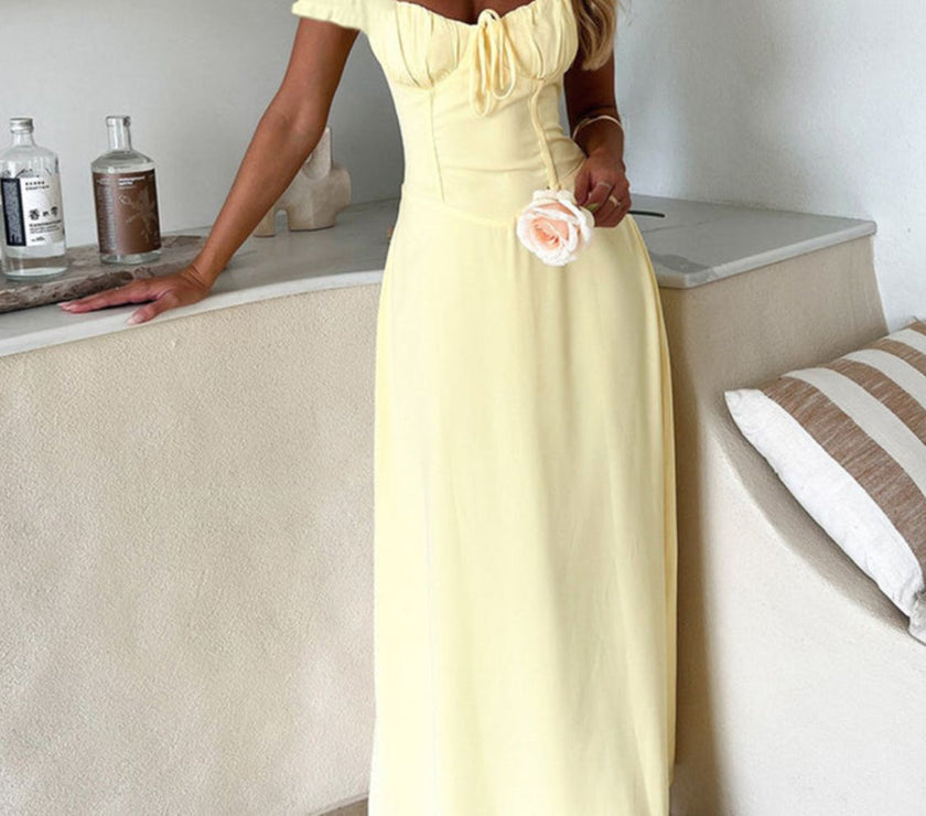 Devine Sweetheart Neck Short Sleeve Maxi Dress