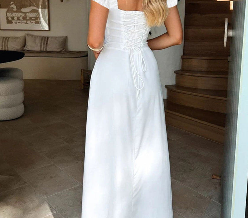 Devine Sweetheart Neck Short Sleeve Maxi Dress