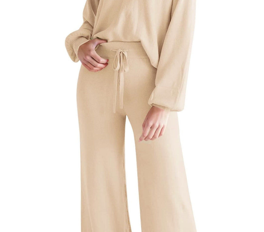 Round Neck Long Sleeve Top and Pants Set