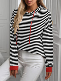 Mandy Striped Long Sleeve Hooded Knit Top