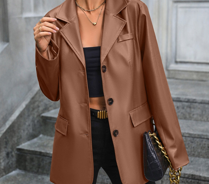 Ivy Lane Pocketed Button Up Collared Neck Blazer