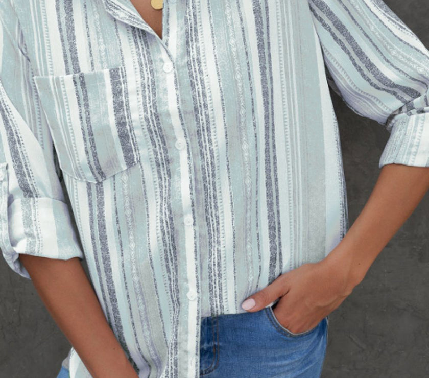 Striped Collared Neck Long Sleeve Shirt