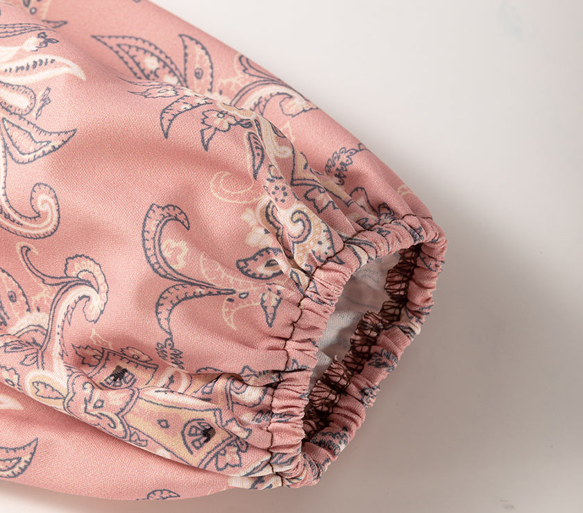 Plaid Floral Patchwork Round Neck Long Sleeve Top