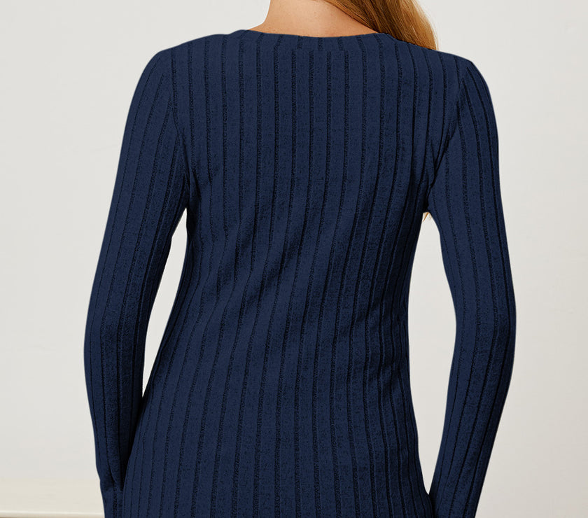 Basic Bae Full Size Ribbed V-Neck Long Sleeve T-Shirt