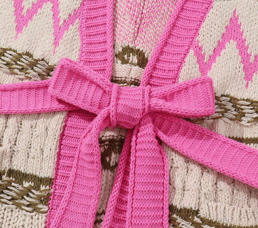 Contrast Tied Open Front Cardigan